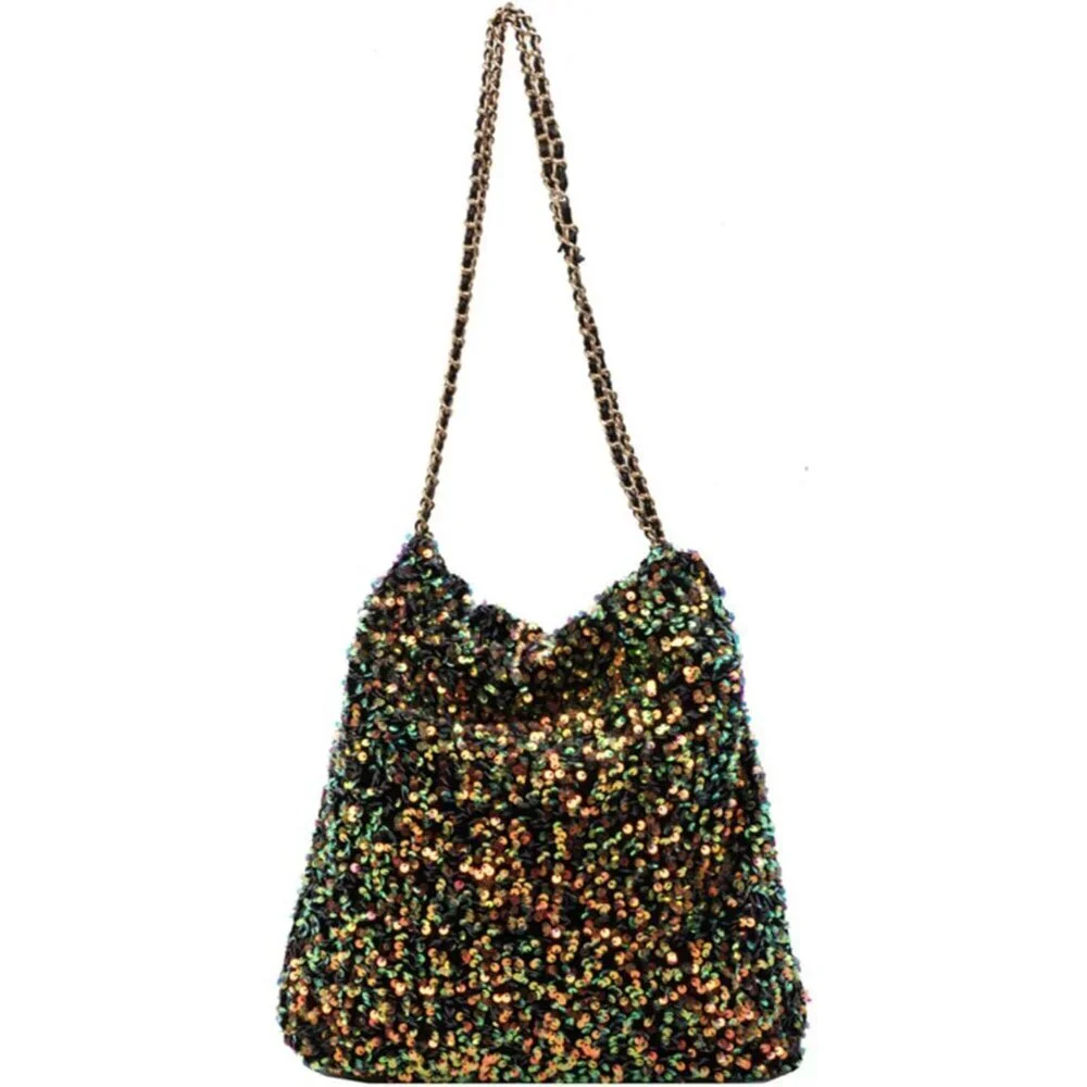 Women's Glitter Sequin Shoulder Tote Large Capacity Sparkling Handbag